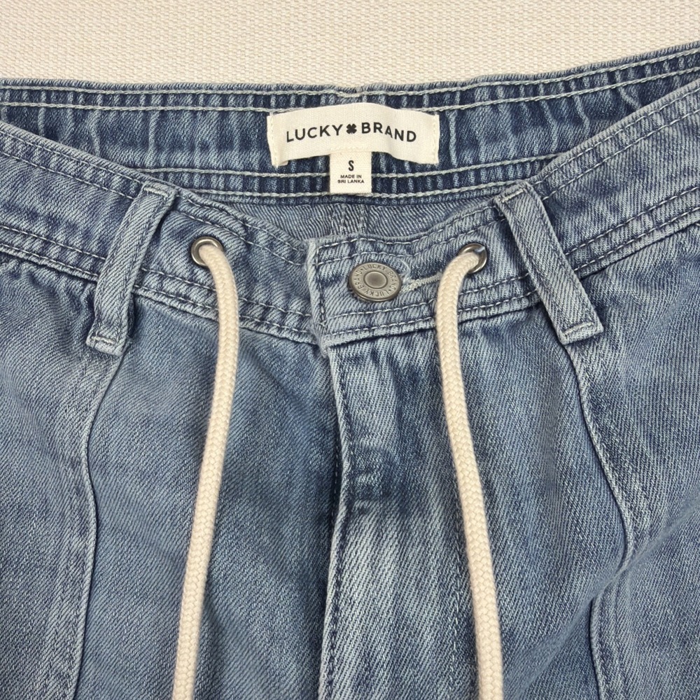 Lucky Brand Wide Leg Mid-Rise Jeans Size S Light Wash Raw Hem NWOT Drawstring - Picture 8 of 13